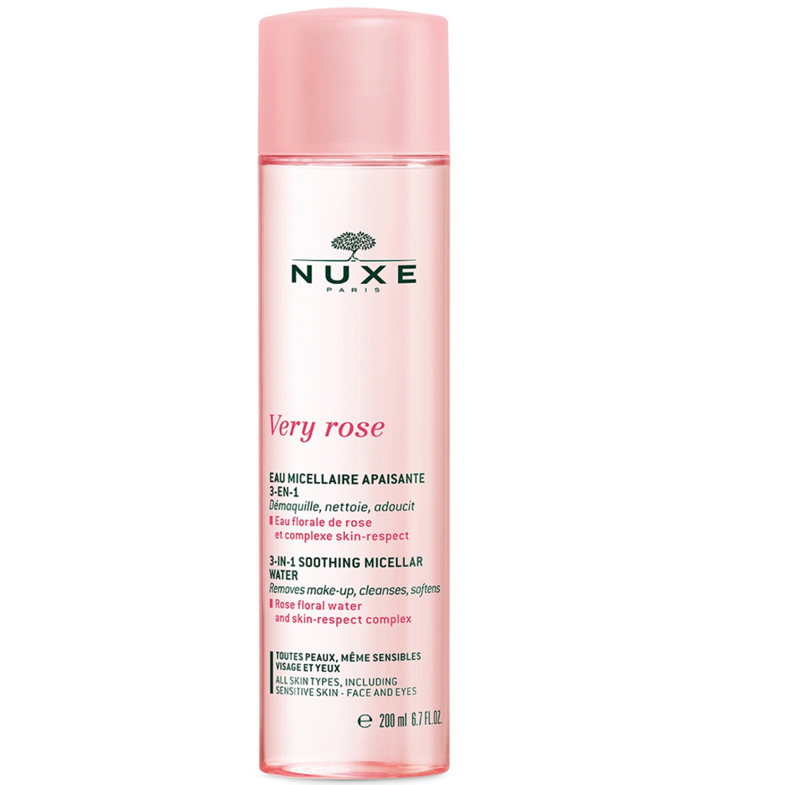 Nuxe Eau Micellaire Hydratante 3-en-1 - Peaux sensibles, sèches à très sèches, Very Rose 200ml