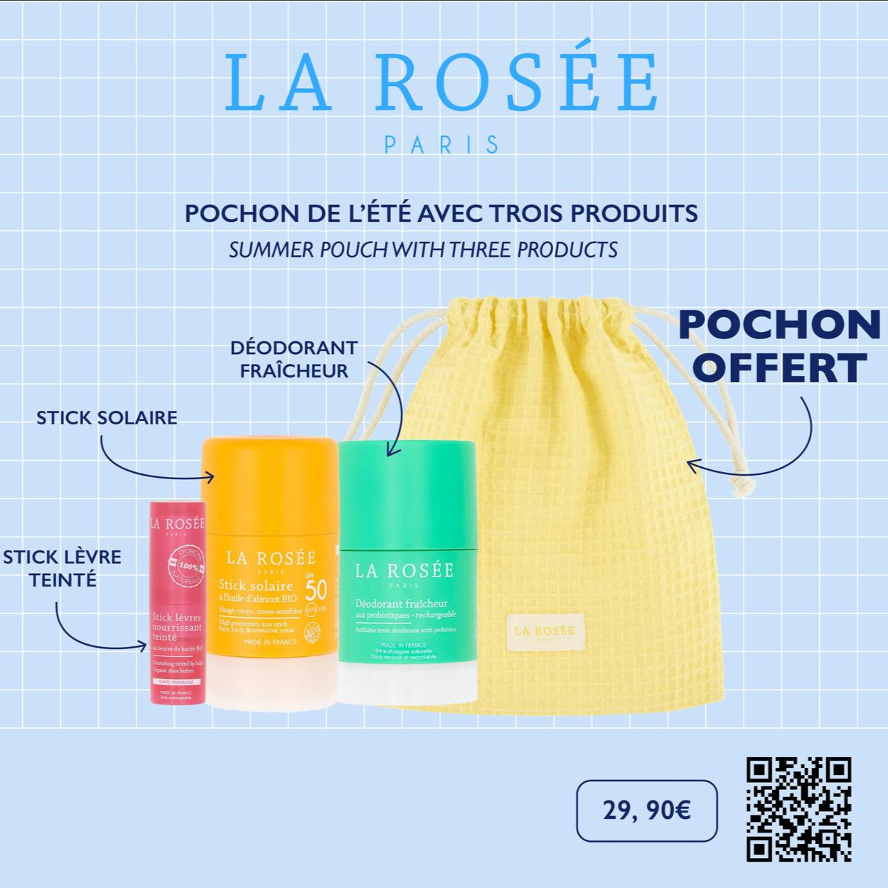 LA ROSEE TROUSSE D'ETE AVEC 3 PRODUITS + 1 POCHON OFFERT