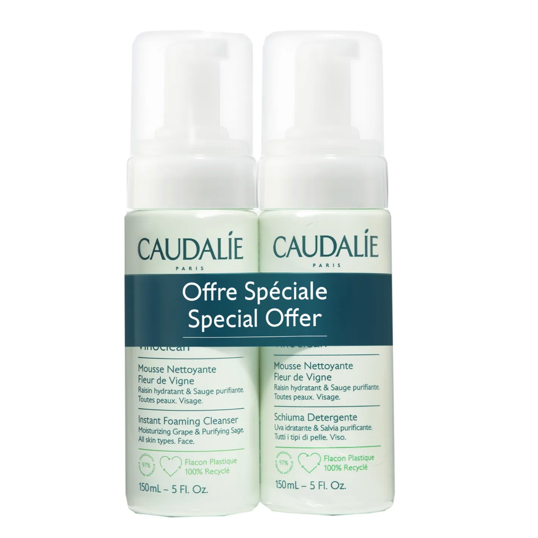 CAUDALIE VINOCLEAN MOUSSE NETTOYANTE FLEUR DE VIGNE 150ML X2