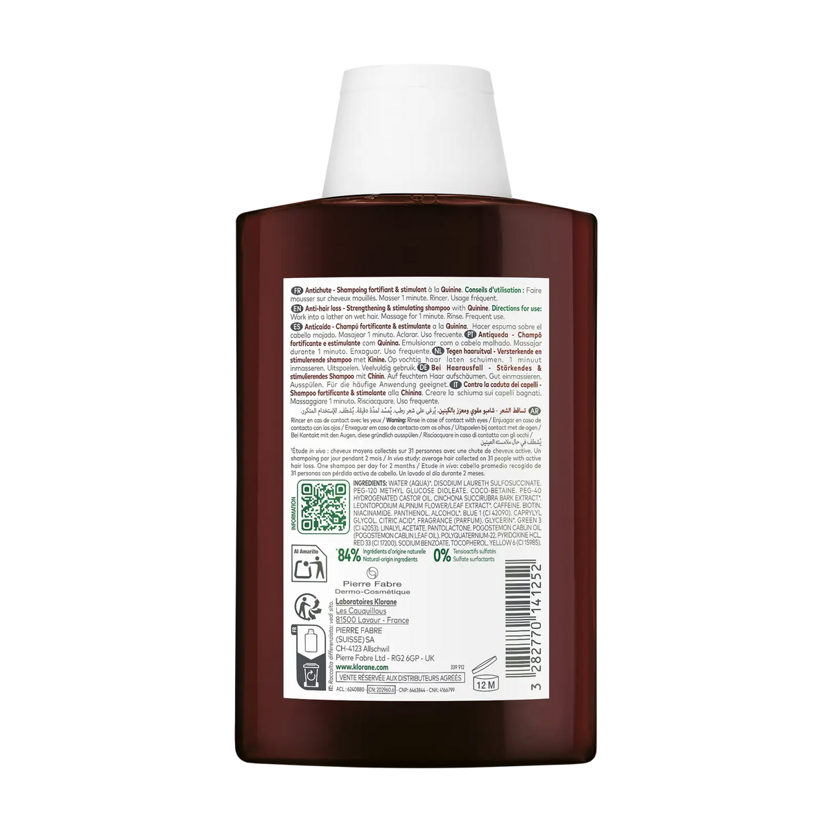 KLORANE ANTICHUTE SHAMPOING FORTIFIANT & STIMULANT QUININE 200ML