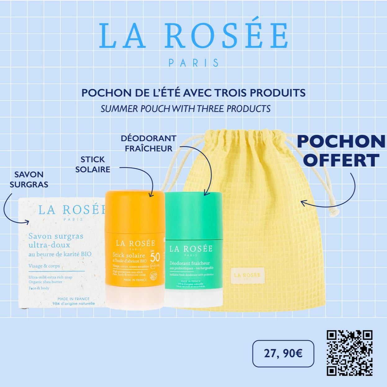 LA ROSEE TROUSSE D'ETE FRAICHEUR DE 3 PORDUITS = UN POCHON OFFERT